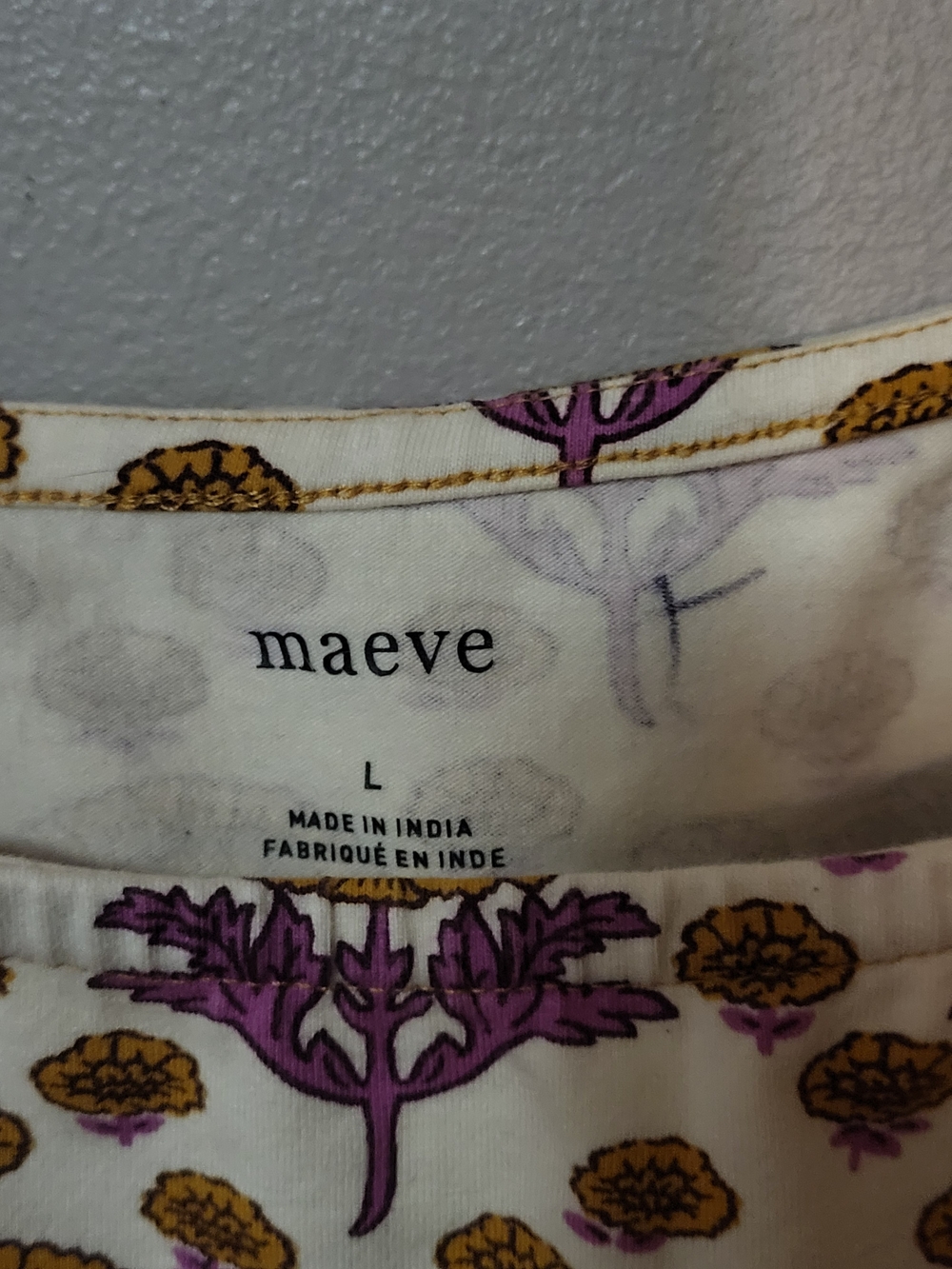 Maeve Cream Tank Top with Mustard Straps and Purple Floral Print Anthropologie - Picture 2 of 3